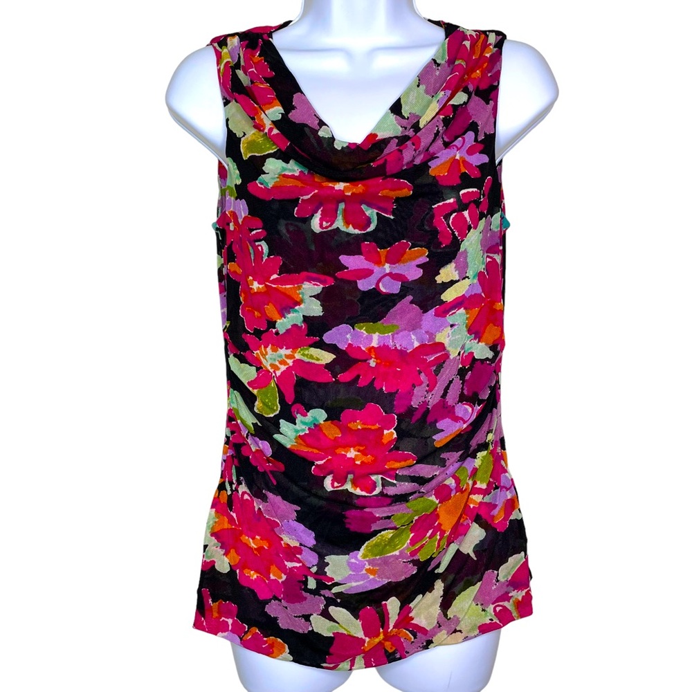 Cable & Gauge Women’s Black Floral Sleeveless Cowl Neck Blouse Size Medium